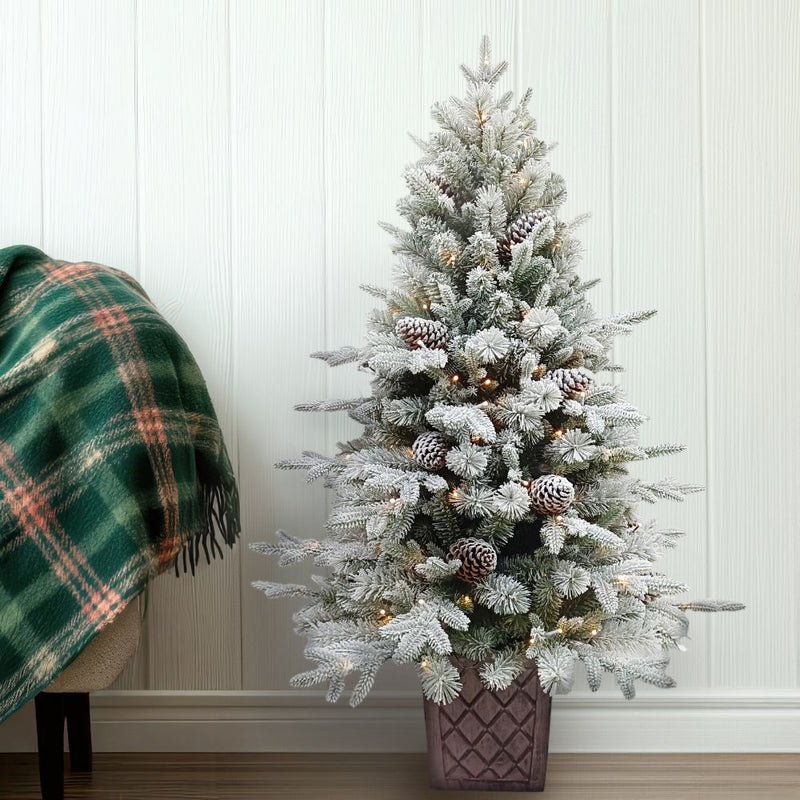 BOSK 4.5ft Snowy Winterfold Prelit Mini Artificial Christmas Tree