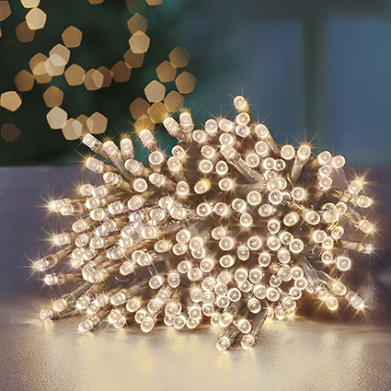 Premier Battery Operated Christmas Lights – Warm White LED String Lights – Clear Cable