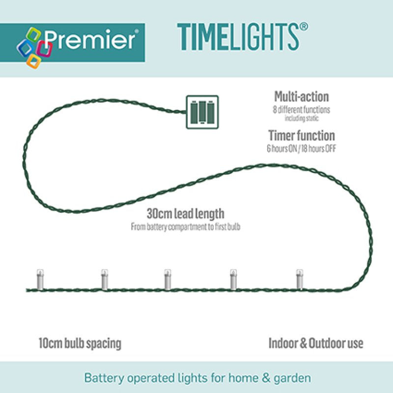 Premier Battery Operated Christmas Lights - Cool White LED String Lights