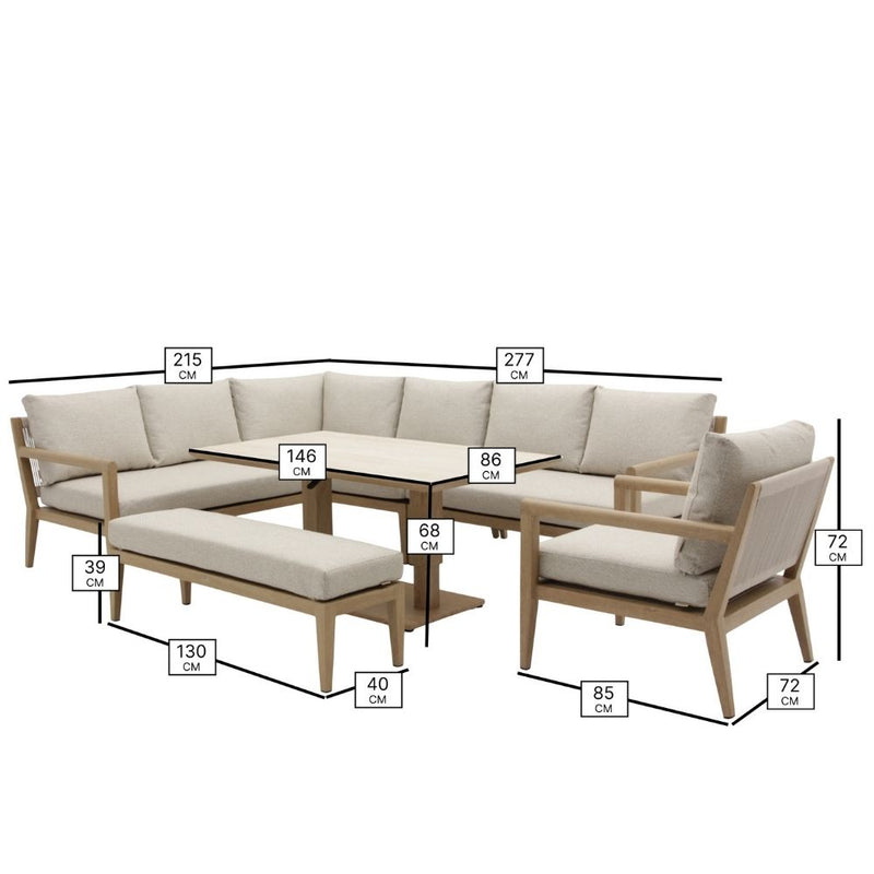 Bramblecrest Maine Corner Sofa Set with Height Adjustable Table