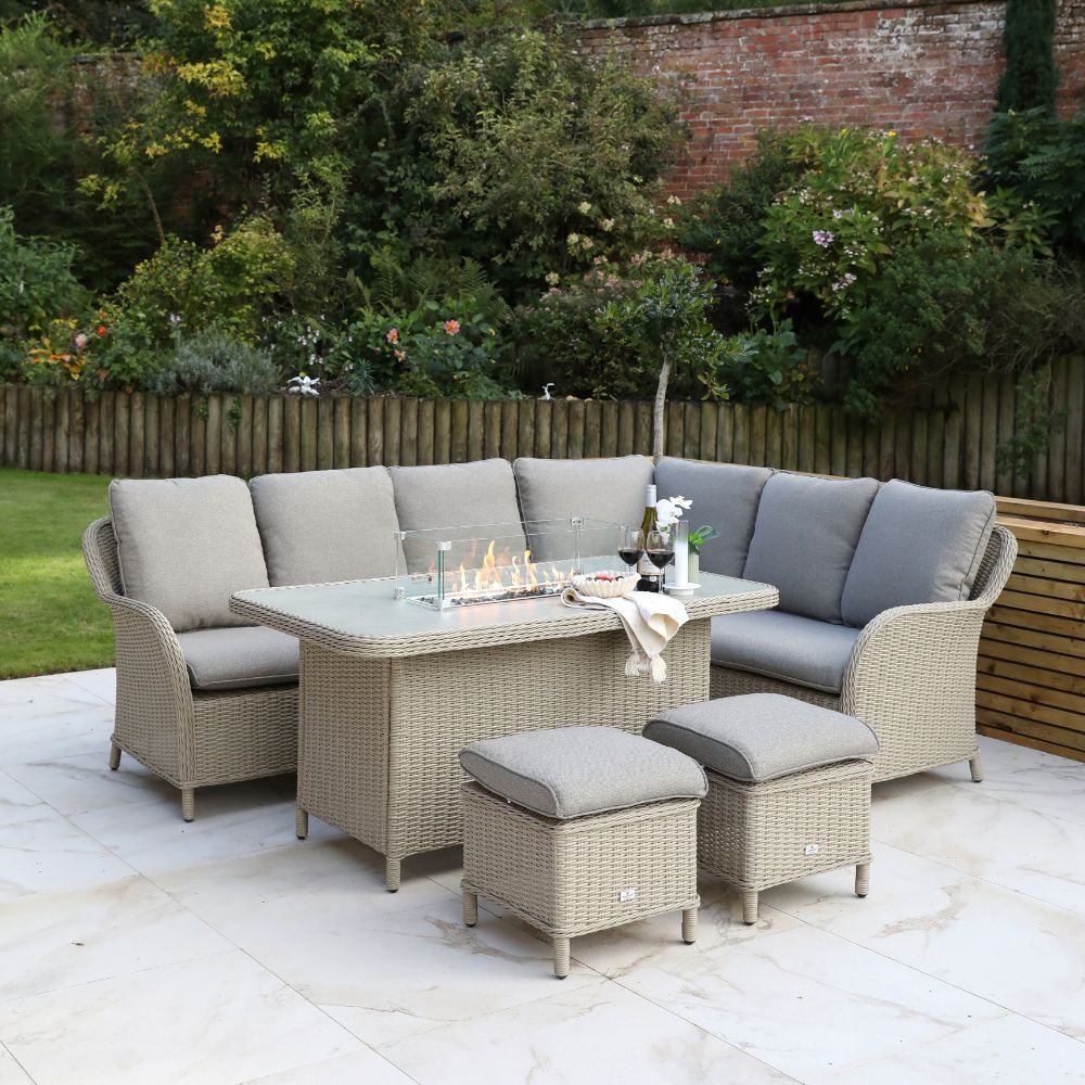 Supremo Cassano Oatmeal Corner Modular Set With Firepit Table