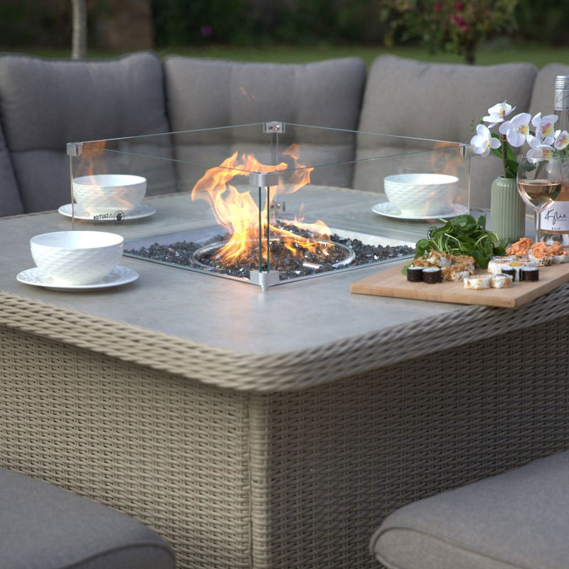 Supremo Cassano Oatmeal Curved Modular Set with Firepit Table