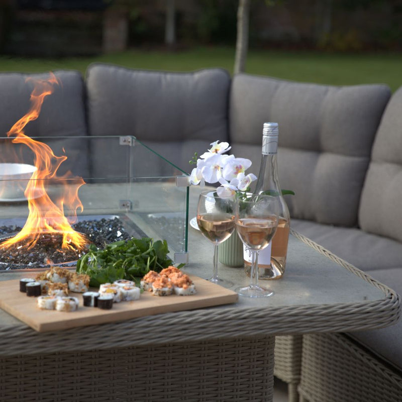 Supremo Cassano Oatmeal Curved Modular Set with Firepit Table