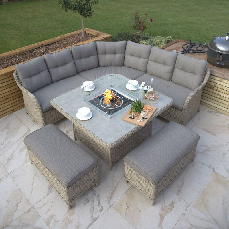 Supremo Cassano Oatmeal Curved Modular Set with Firepit Table