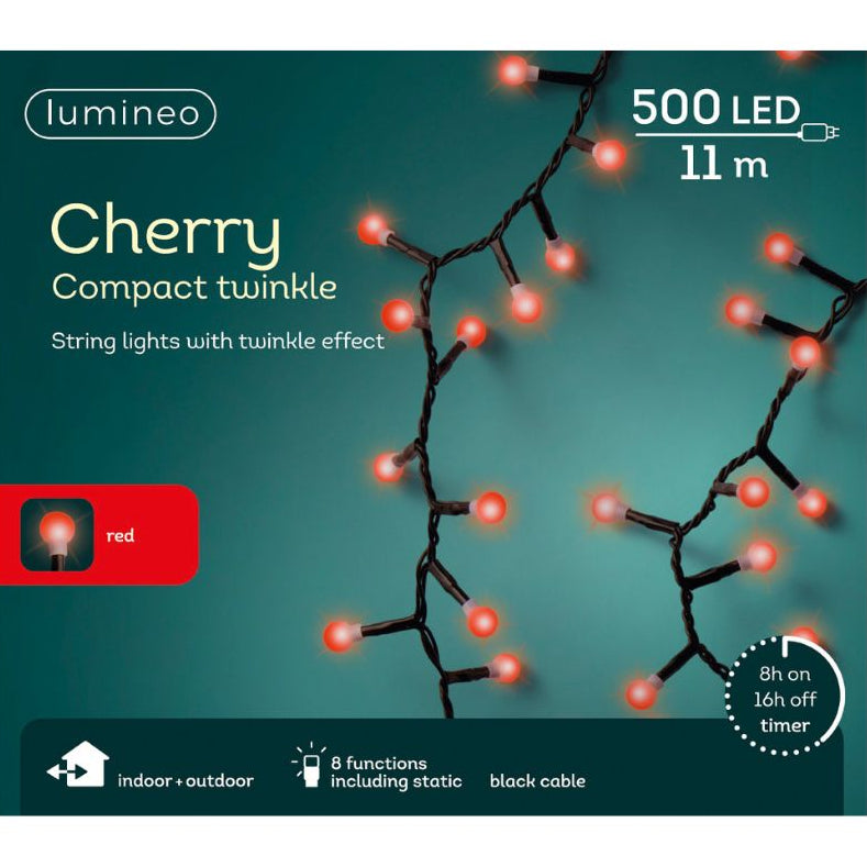 Lumineo Plug In Christmas Lights (Mains Powered) - Red 500 LED Cherry String Lights