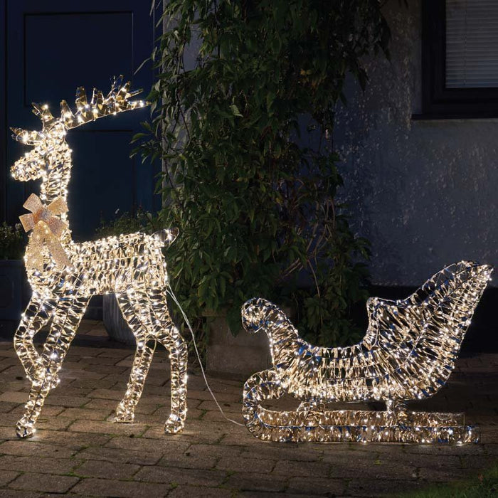 GoldTwist LED Lit Reindeer and Sleigh