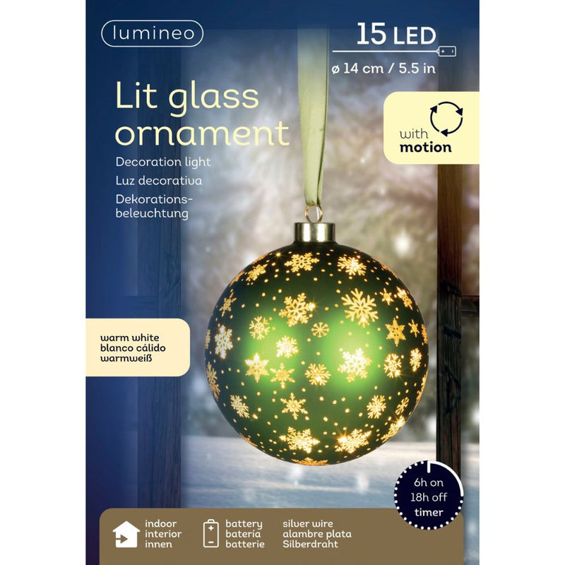 14cm Hanging LED Lit Rotating Bauble - Green