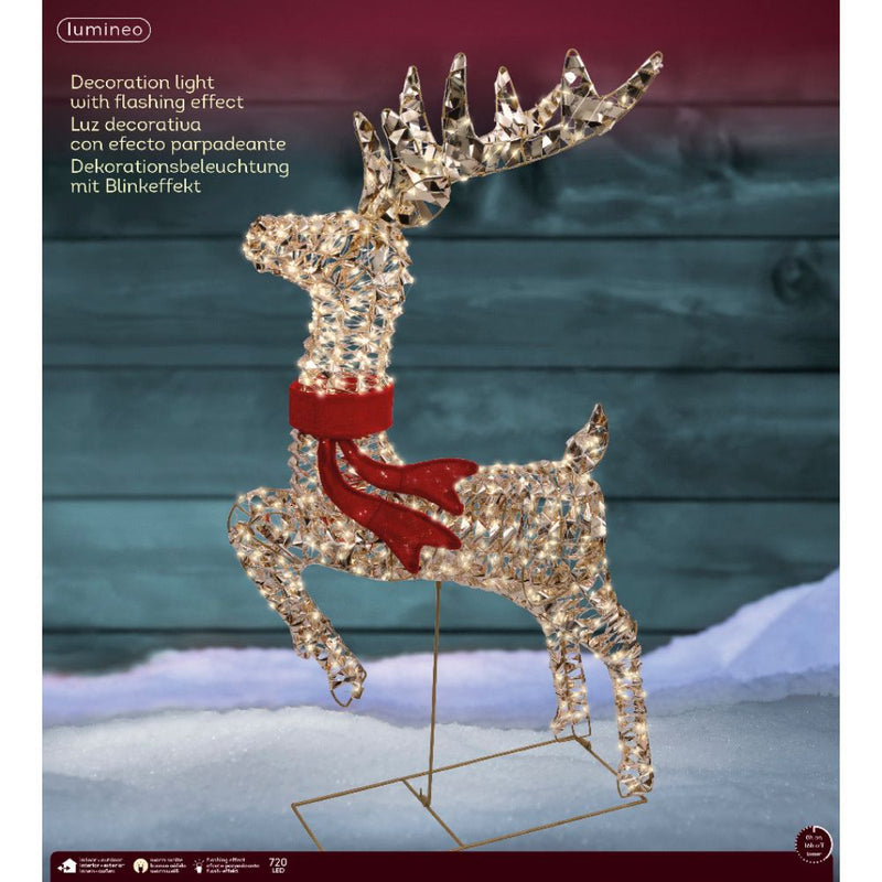 100cm Lit Gold Ribbon Leaping Reindeer - Warm White