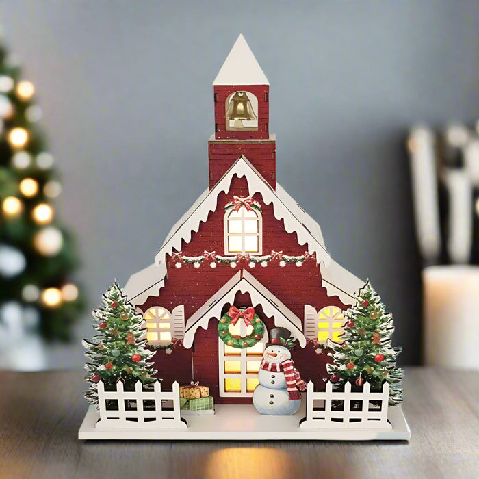 LED Christmas Church Red 24x30cm