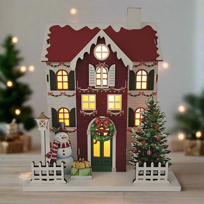 LED Christmas House Red 24x24cm