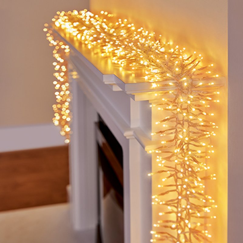 Premier Plug In Christmas Lights (Mains Powered) – Vintage Gold LED Cluster String Lights – Clear Cable