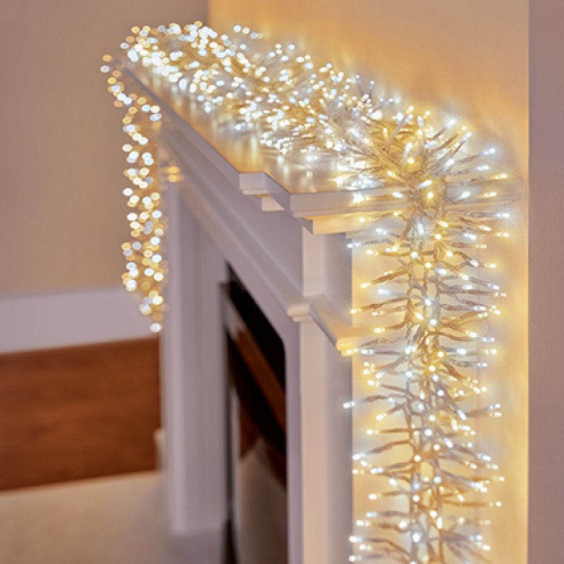 Premier Plug In Christmas Lights (Mains Powered) – Warm White/Cool White LED Cluster String Lights – Clear Cable