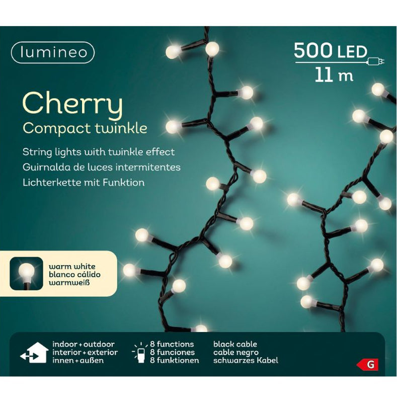 Lumineo Plug In Christmas Lights (Mains Powered) - Warm White 500 LED Cherry String Lights