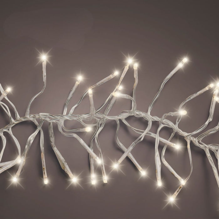Lumineo Plug In Christmas Lights (Mains Powered) – Warm White LED Cluster String Lights - Clear Cable