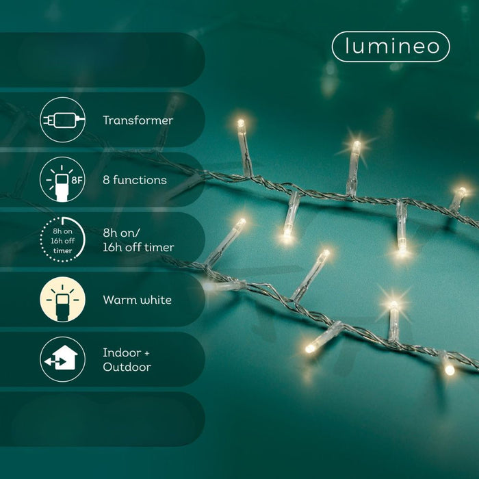 Lumineo Plug In Christmas Lights (Mains Powered) – Warm White LED String Lights - Clear Cable