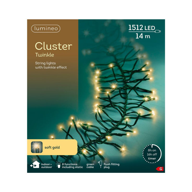 Premier Plug In Christmas Lights (Mains Powered) – Soft Gold LED Cluster String Lights