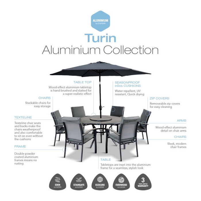 Leisuregrow Turin 4 Seat Dining Set With 2.5m Parasol