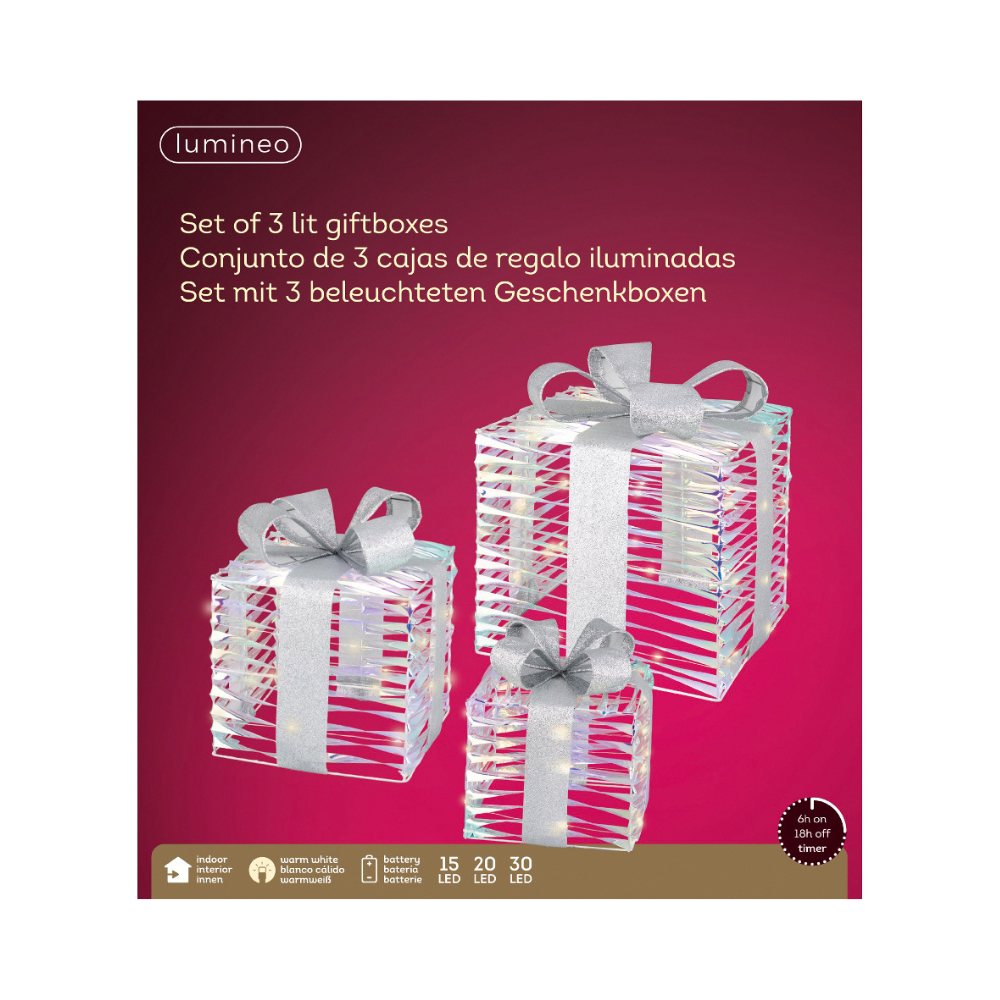 Lumineo Micro LED Iridescent Gift Boxes — Newbank Garden Centre