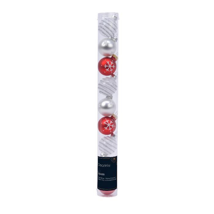 Lumineo 3cm Mini Glass Baubles White/Red