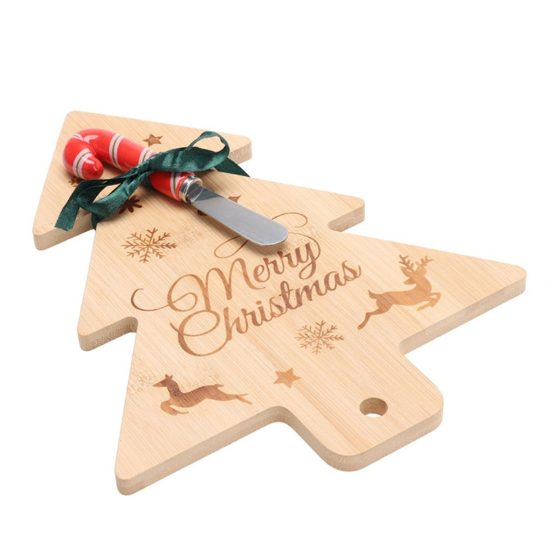 Merry Christmas Cheese Plate with Knife and Ribbon
