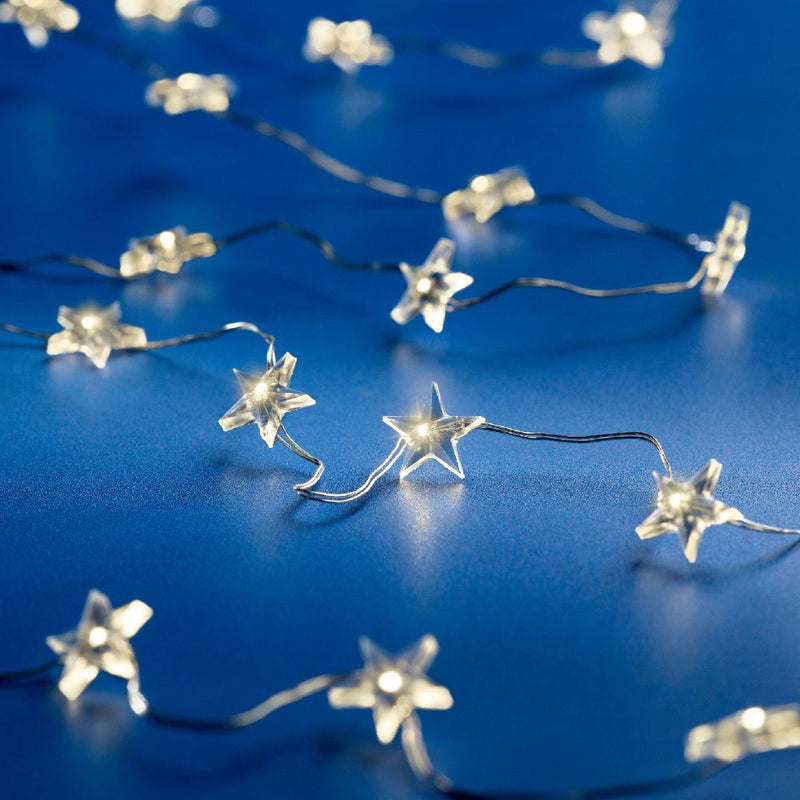 Lumineo Battery Operated Christmas Lights - Warm White 60 Star LED String Lights