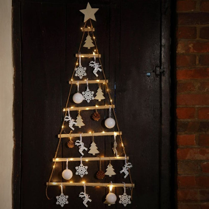 Noma 62cm Wooden Hanging Tree Ladder With Decs and Wire Lights