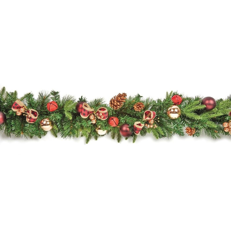 Premier 1.8m Red Bow Christmas Garland With Baubles & Pinecones
