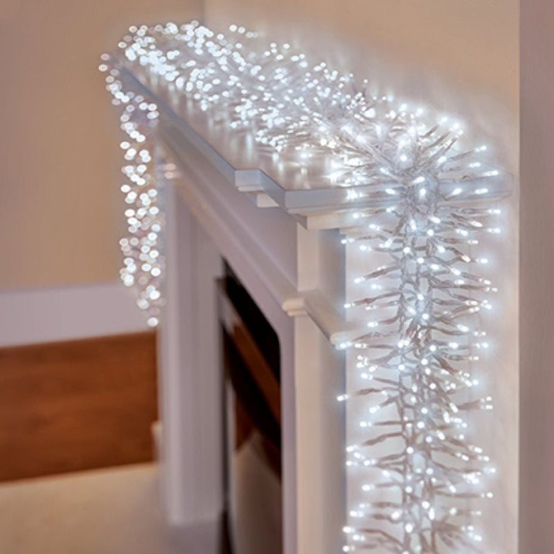 Premier Plug In Christmas Lights (Mains Powered) – Cool White LED Cluster String Lights – Clear Cable