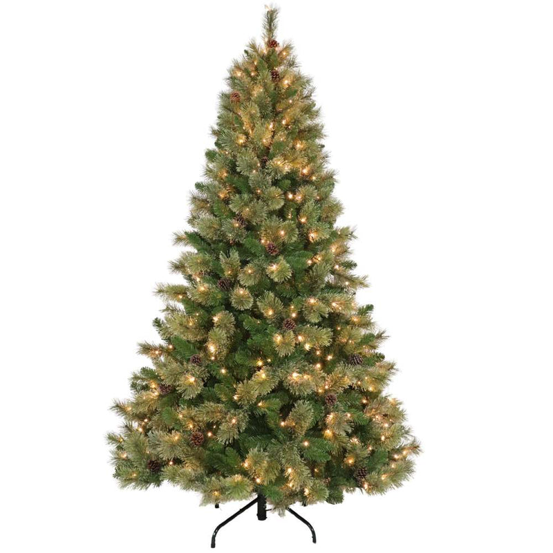 Puleo Cashmere Pinecone 7ft Prelit Artificial Christmas Tree with Dual Colour Lights