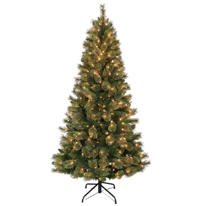 Puleo Cashmere Pinecone Slim 6.5ft Prelit Artificial Christmas Tree with Dual Colour Lights