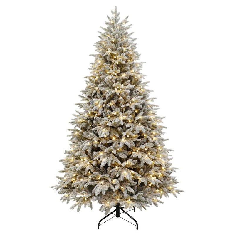 Puleo Parque Flocked 7ft Prelit Artificial Christmas Tree with Dual Colour Globe Lights