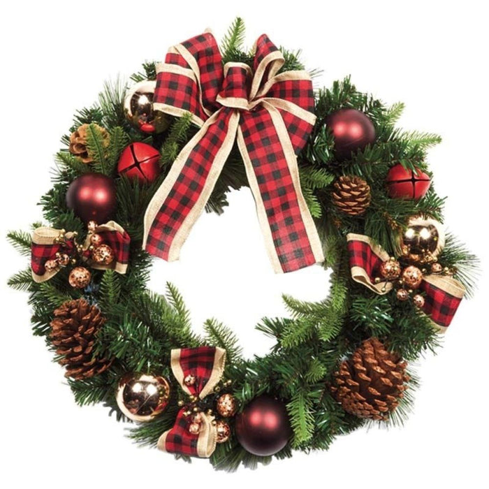 Premier 50cm Red Bow Christmas Wreath with Baubles & Pinecones