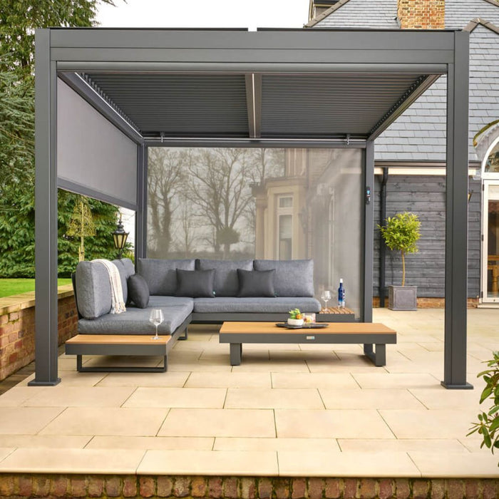 Norfolk Leisure Royce Cube Lite (Nexus) Grey Pergola with Solar LED Lights + 3 Screens