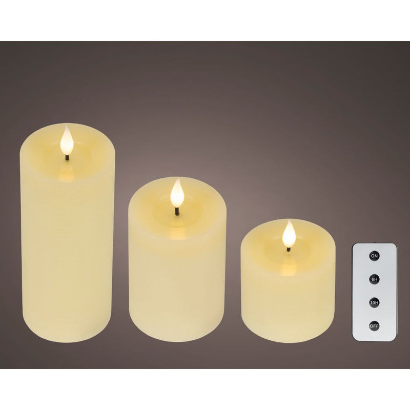 Set of 3 LED Realistic Wick Candle - Cream/Warm White