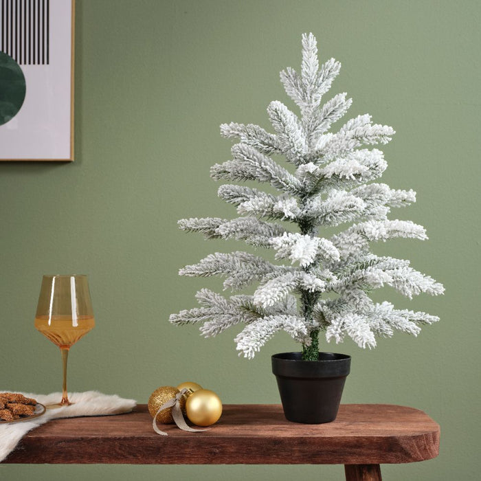Kaemingk 60cm Snowy Grandis Potted Mini Artificial Christmas Tree