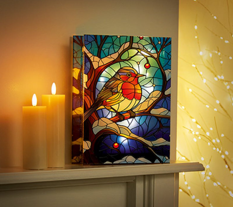 21cm x 28cm Stained Glass LED Lit Robin