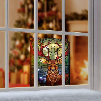 21cm x 28cm Stained Glass LED Lit Stag