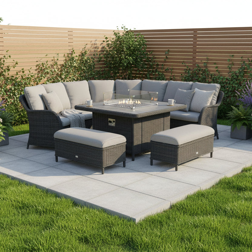 Supremo Cassano Oatmeal Curved Modular Set with Firepit Table