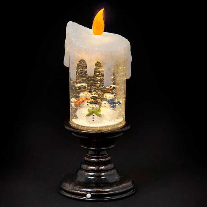 Snowtime Water Lantern Candlestick With Snowman Scene