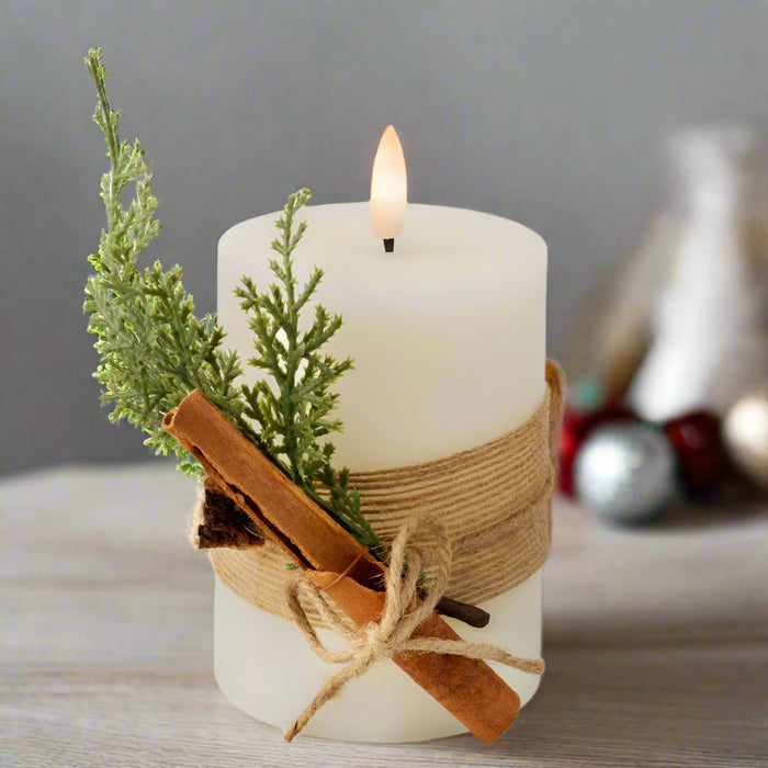 LED Wick Candle With Leaf Decoration