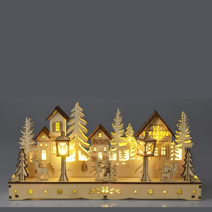 Wooden House Christmas Scene with Warm White LED's