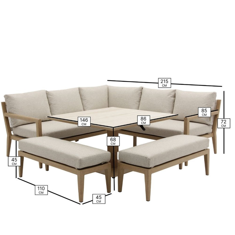 Bramblecrest Maine Square Sofa Set with Height Adjustable Table