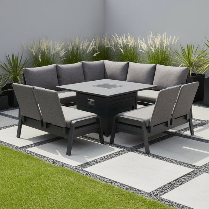 Prague Square Sofa with Firepit Table & 2 Benches