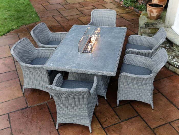 Catalan 6 Seat Rectangular Dining Set with Fire Pit On Patio
