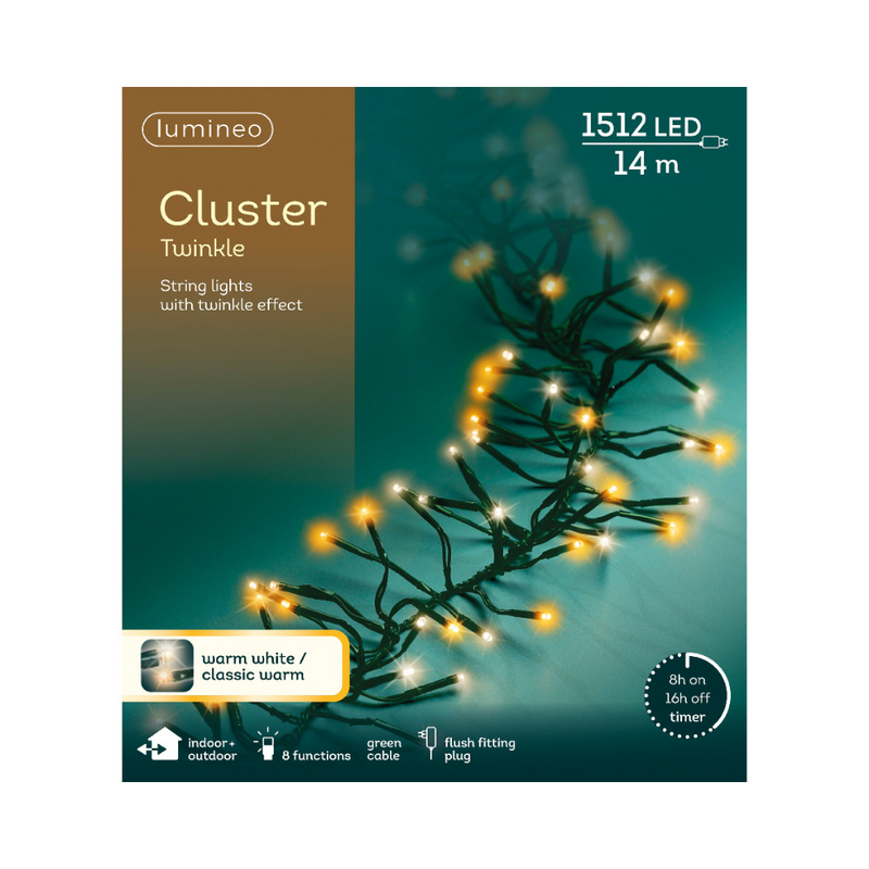 Lumineo Plug In Christmas Lights (Mains Powered) – Warm White/Classic Warm LED Cluster String Lights