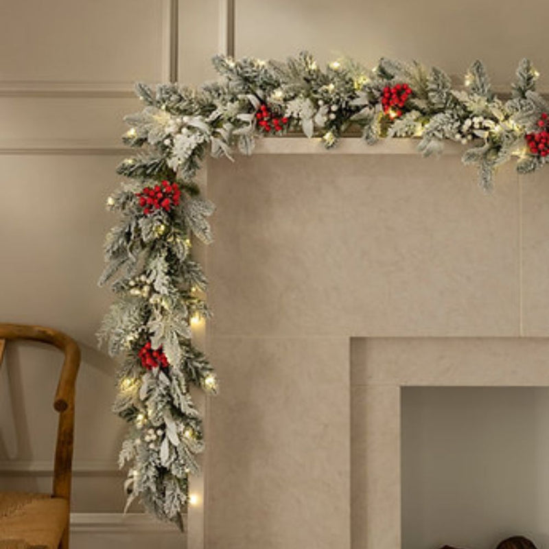 BOSK Frosted Mixed Berry 6ft x 10” Prelit Christmas Garland with 100 LED's