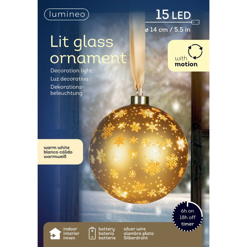 14cm Hanging LED Lit Rotating Bauble - Gold