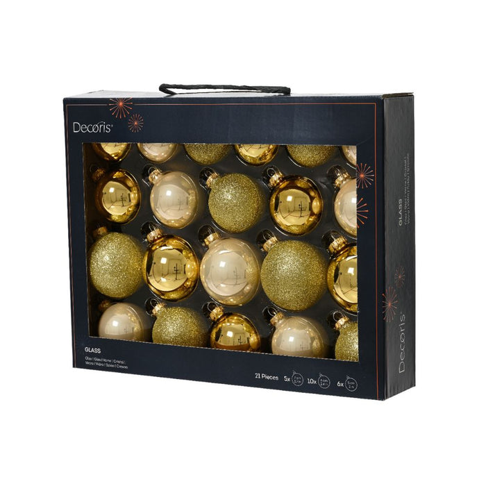 Kaemingk 21pc Bauble Box Pearl Gold