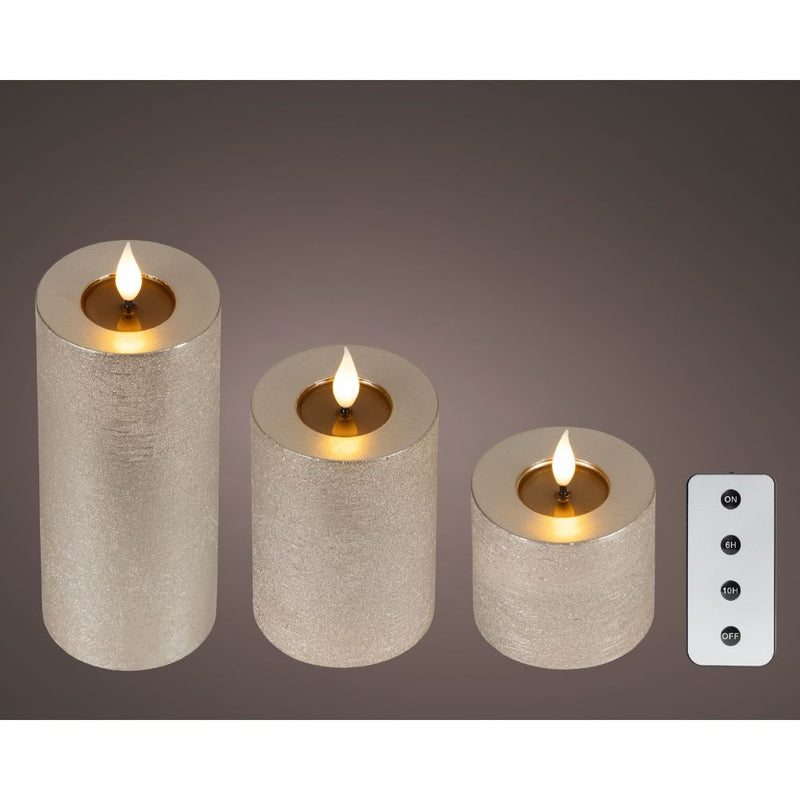 Set of 3 LED Realistic Wick Candle - Light Grey/Warm White