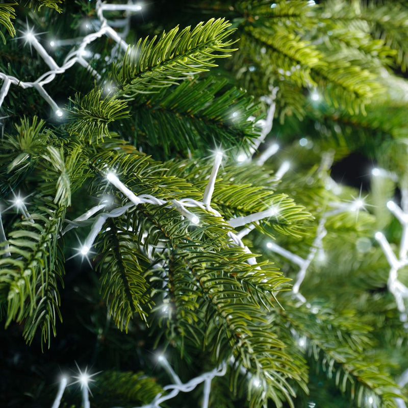 Lumineo Plug In Christmas Lights (Mains Powered) - 1000 Cool White LED String Lights Cool White - White Cable